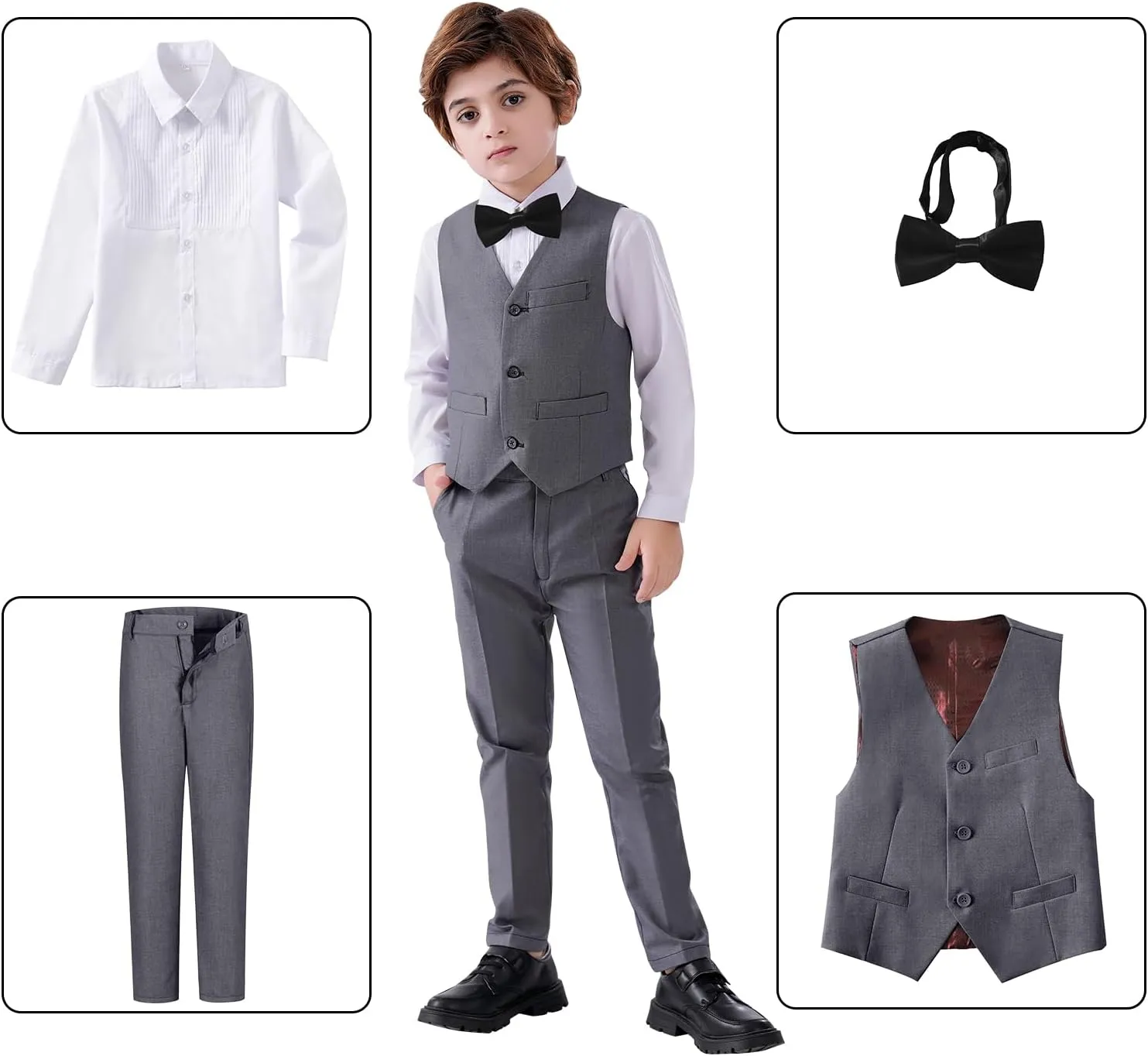 Boys Suits Slim Fit 4 Piece Formal Dresswear Suit for Kids Tuxedo Wedding Set Toddler Boy Dress with Vest Shirt Pants and Tie