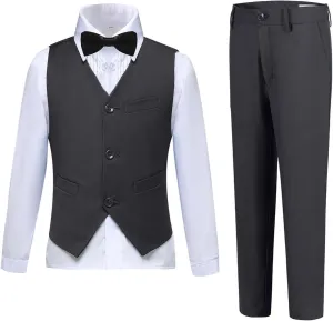 Boys Suits Slim Fit 4 Piece Formal Dresswear Suit for Kids Tuxedo Wedding Set Toddler Boy Dress with Vest Shirt Pants and Tie