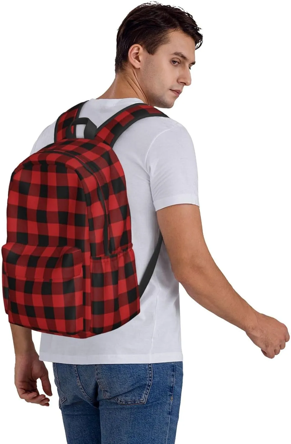 Buffalo Plaid Backpack Casual Laptop Backpack Large Capacity Double Shoulder Bag Travel Daypack For Women Men