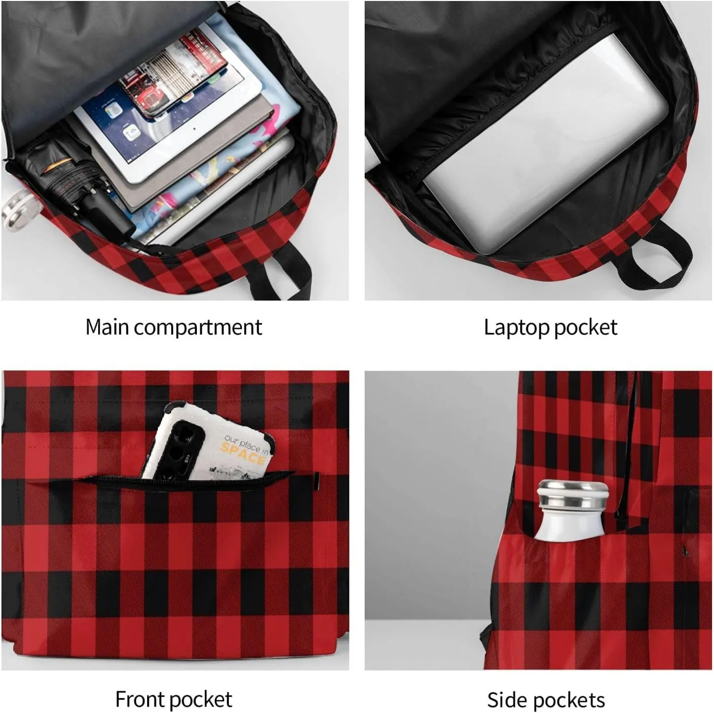 Buffalo Plaid Backpack Casual Laptop Backpack Large Capacity Double Shoulder Bag Travel Daypack For Women Men