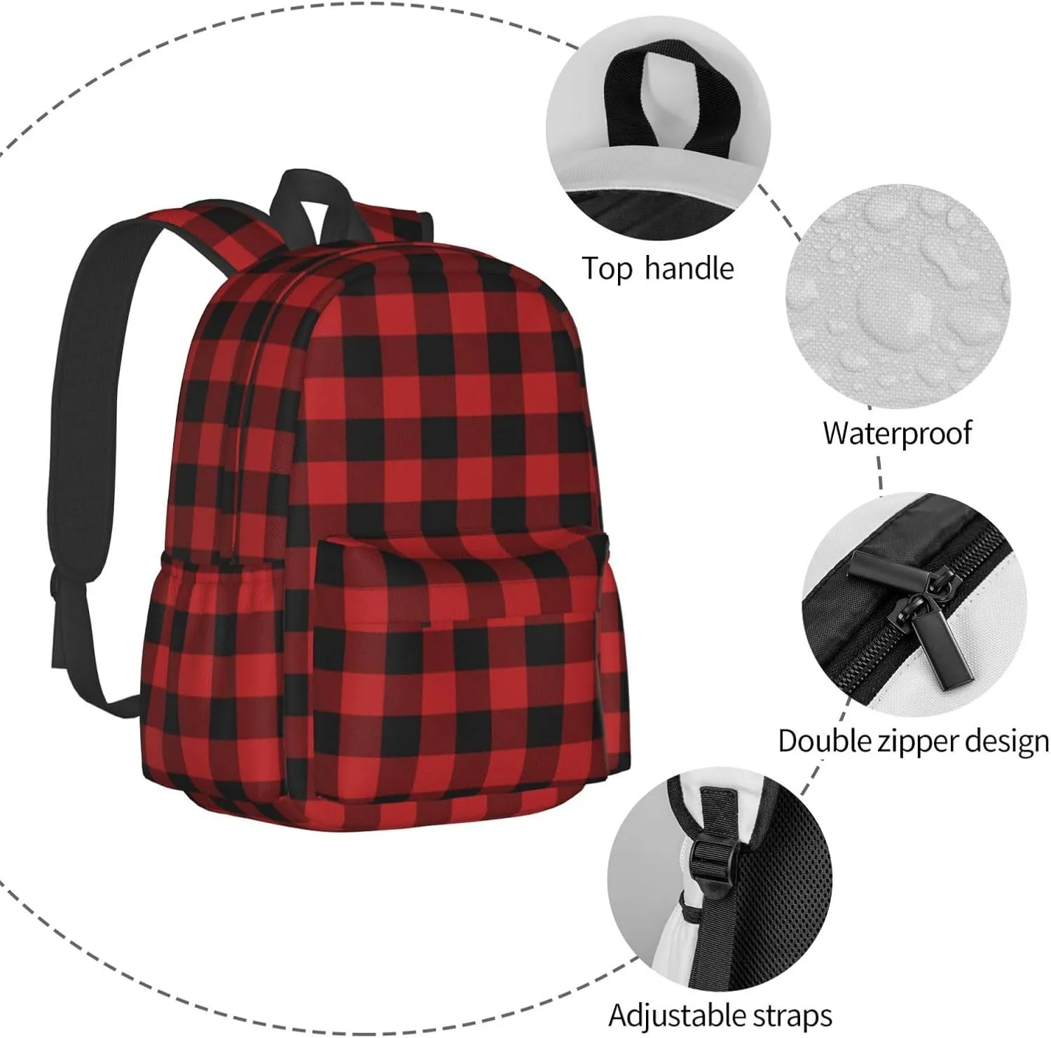 Buffalo Plaid Backpack Casual Laptop Backpack Large Capacity Double Shoulder Bag Travel Daypack For Women Men