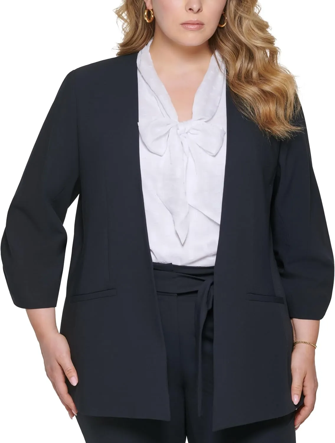 Calvin Klein Women's Plus Size Collarless 3/4-Sleeve Jacket (Navy, 22W)