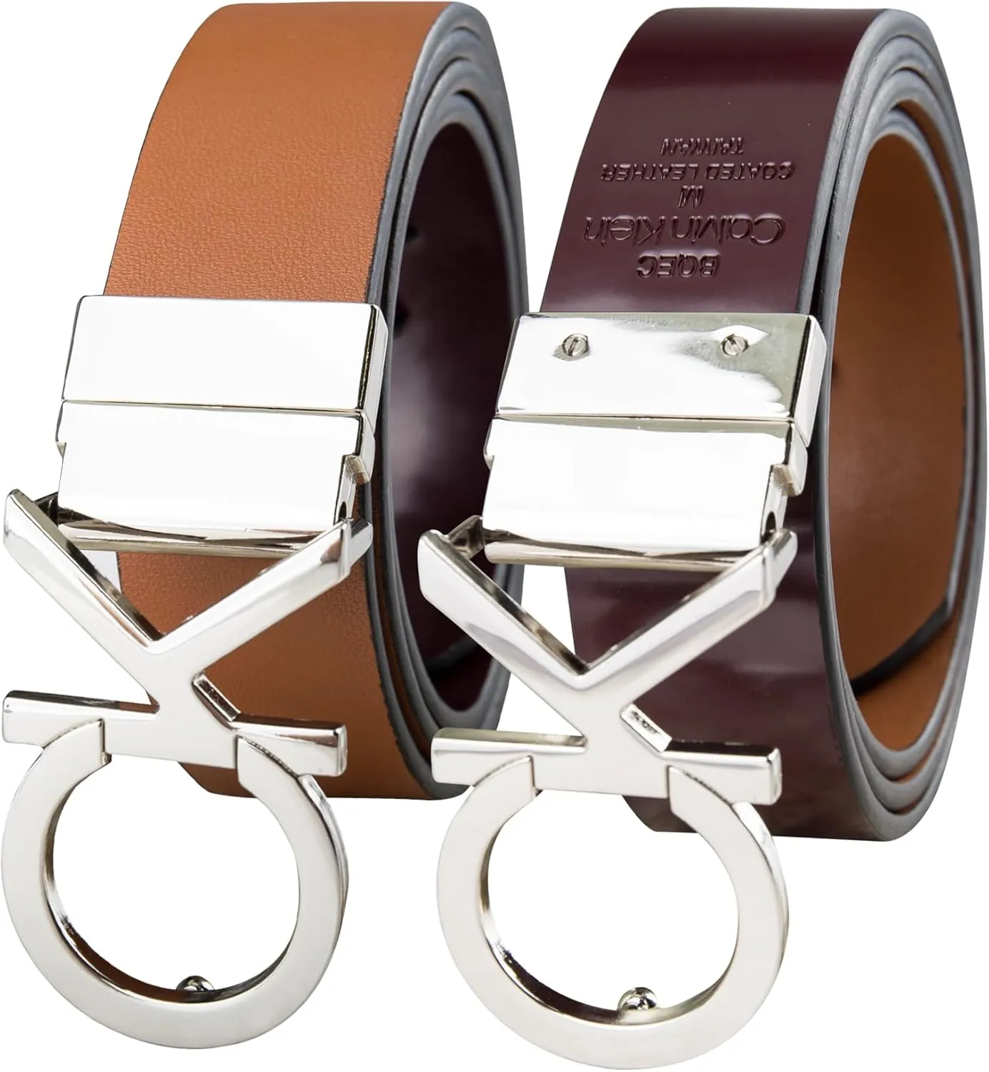 Calvin Klein Women's Two-in-One Reversible CK Monogram Plaque Buckle Dress Belt (Regular and Plus Sizes)