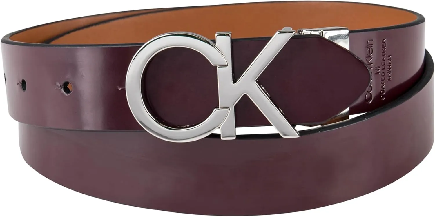 Calvin Klein Women's Two-in-One Reversible CK Monogram Plaque Buckle Dress Belt (Regular and Plus Sizes)
