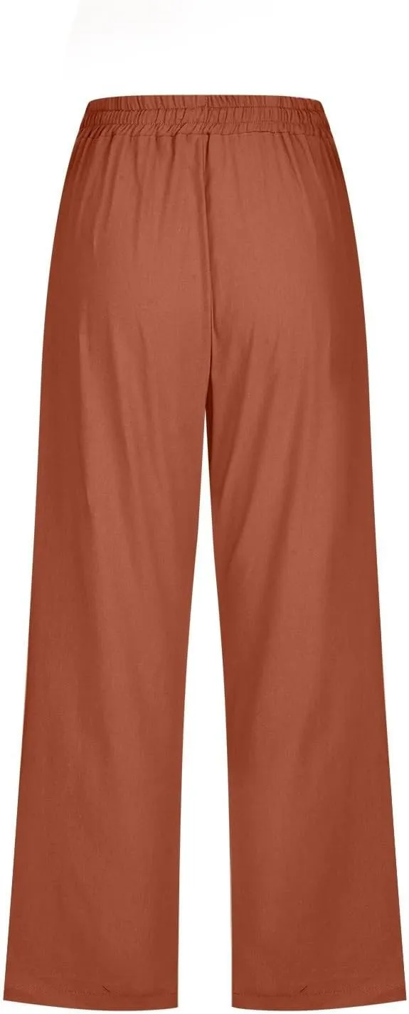 Capri Pants for Women Casual 2025 Summer Drawstring Elastic High Waist Linen Pant
