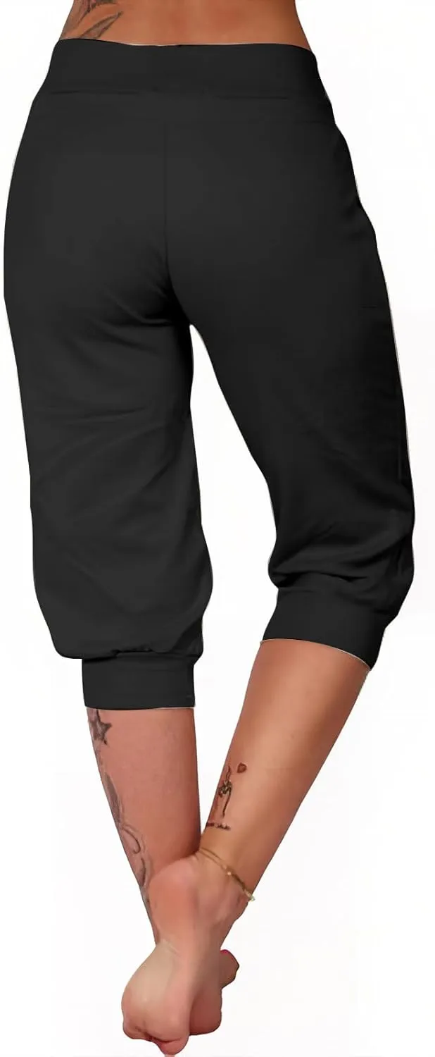 Capri Pants for Women Summer Casual High Waisted Drawstring Capris Dressy Lightweight Trendy Leggings with Pockets