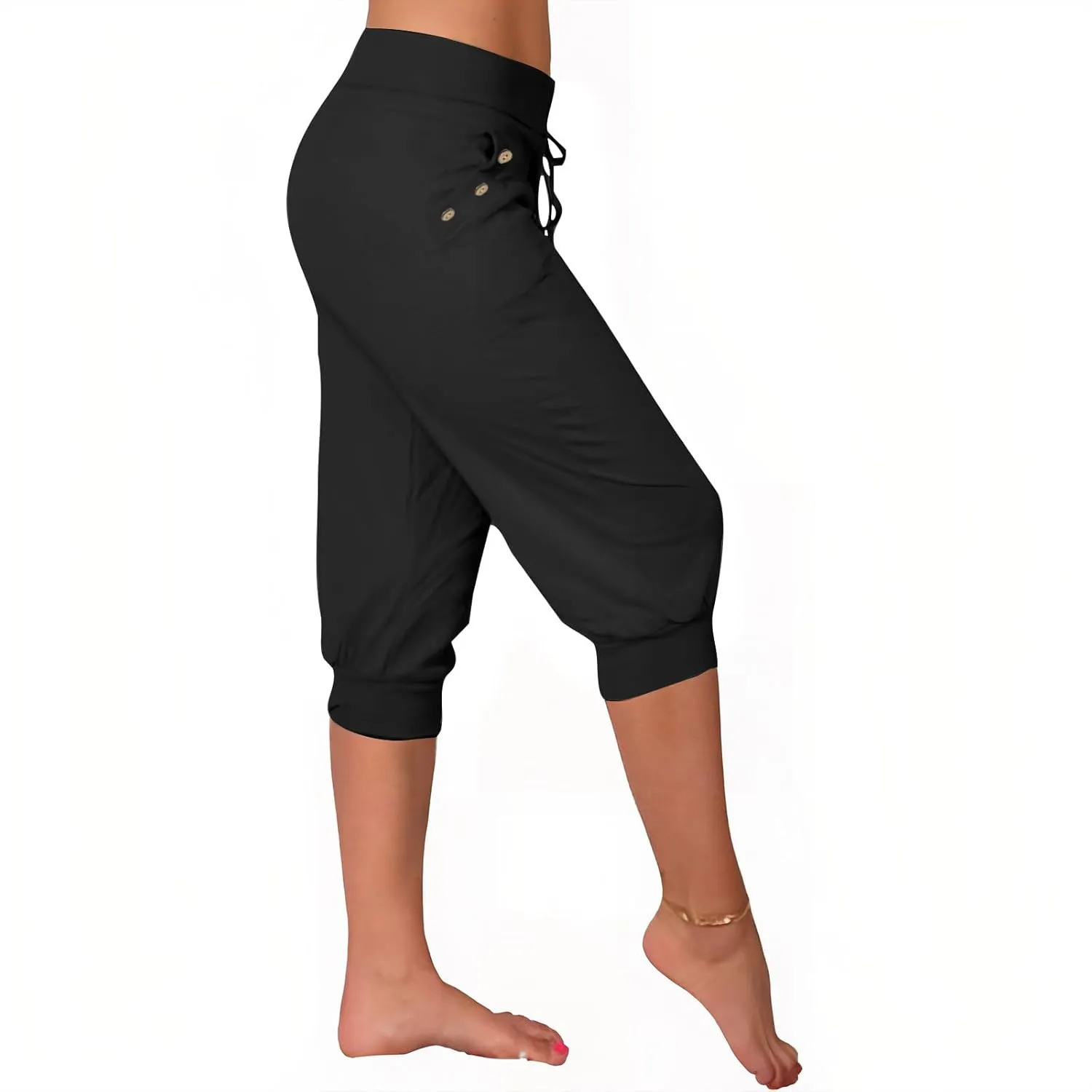 Capri Pants for Women Summer Casual High Waisted Drawstring Capris Dressy Lightweight Trendy Leggings with Pockets