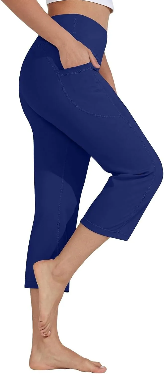 Capri Wide Leg Yoga Pants with Pockets High Waist Slacks for Women Athletic Lounge Sweatpants for Women