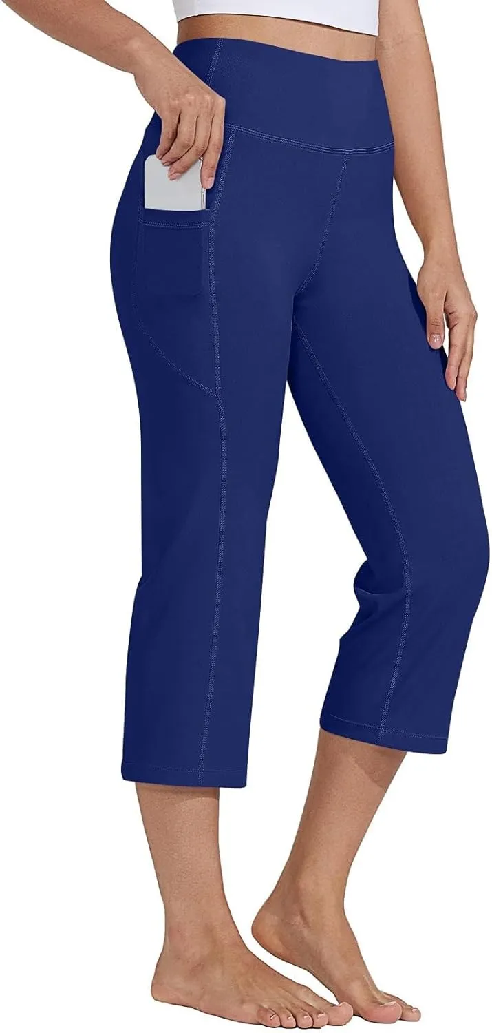 Capri Wide Leg Yoga Pants with Pockets High Waist Slacks for Women Athletic Lounge Sweatpants for Women