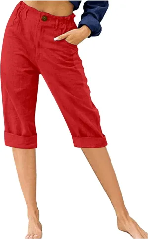 Capris for Women 2024 Trendy Summer High Waist Cotton Linen Capri Pants Dressy Casual Cropped Lounge Trousers