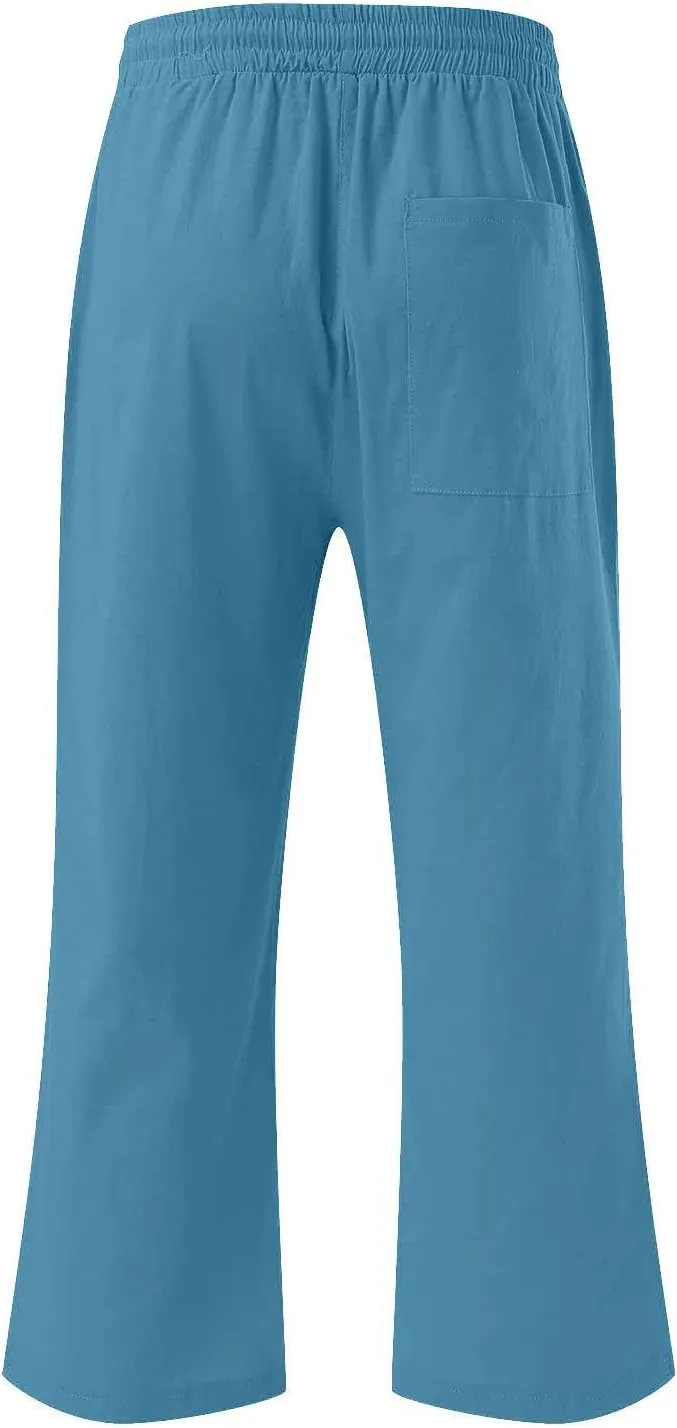 Capris Pants for Women Cotton Linen Loose Straight Wide Leg Drawstring Cropped Trousers Casual Summer Clothing 2025