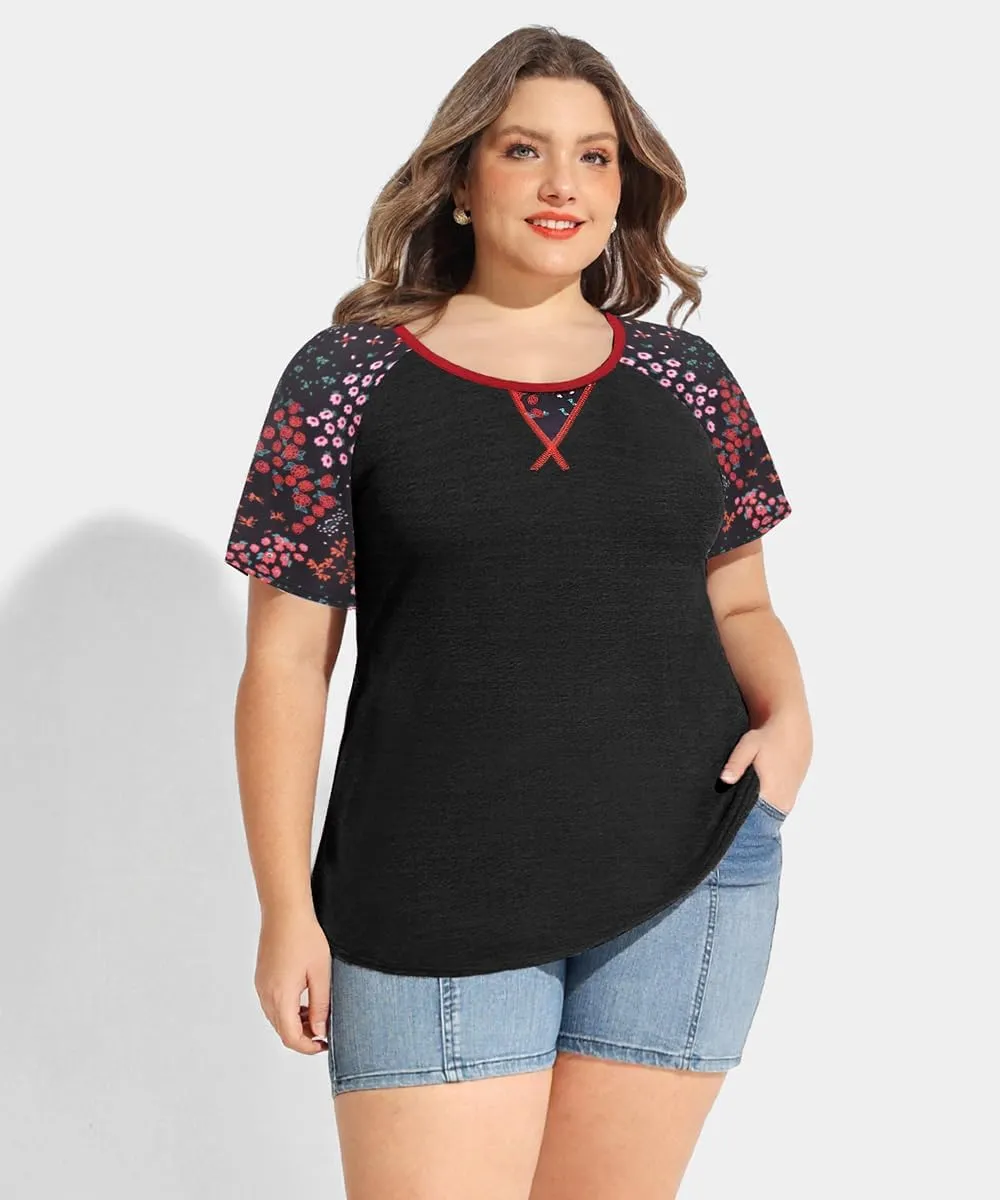 CARCOS Plus Size Tops for Women Short Sleeve Shirt Summer Star/Leopard/Tie Dye/Flower Crewneck Pullover Tunic XL-5XL
