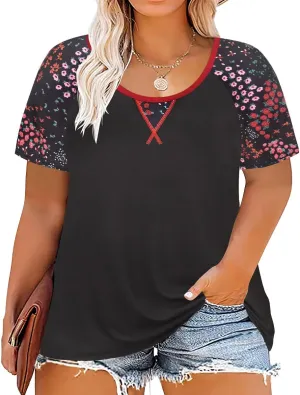 CARCOS Plus Size Tops for Women Short Sleeve Shirt Summer Star/Leopard/Tie Dye/Flower Crewneck Pullover Tunic XL-5XL