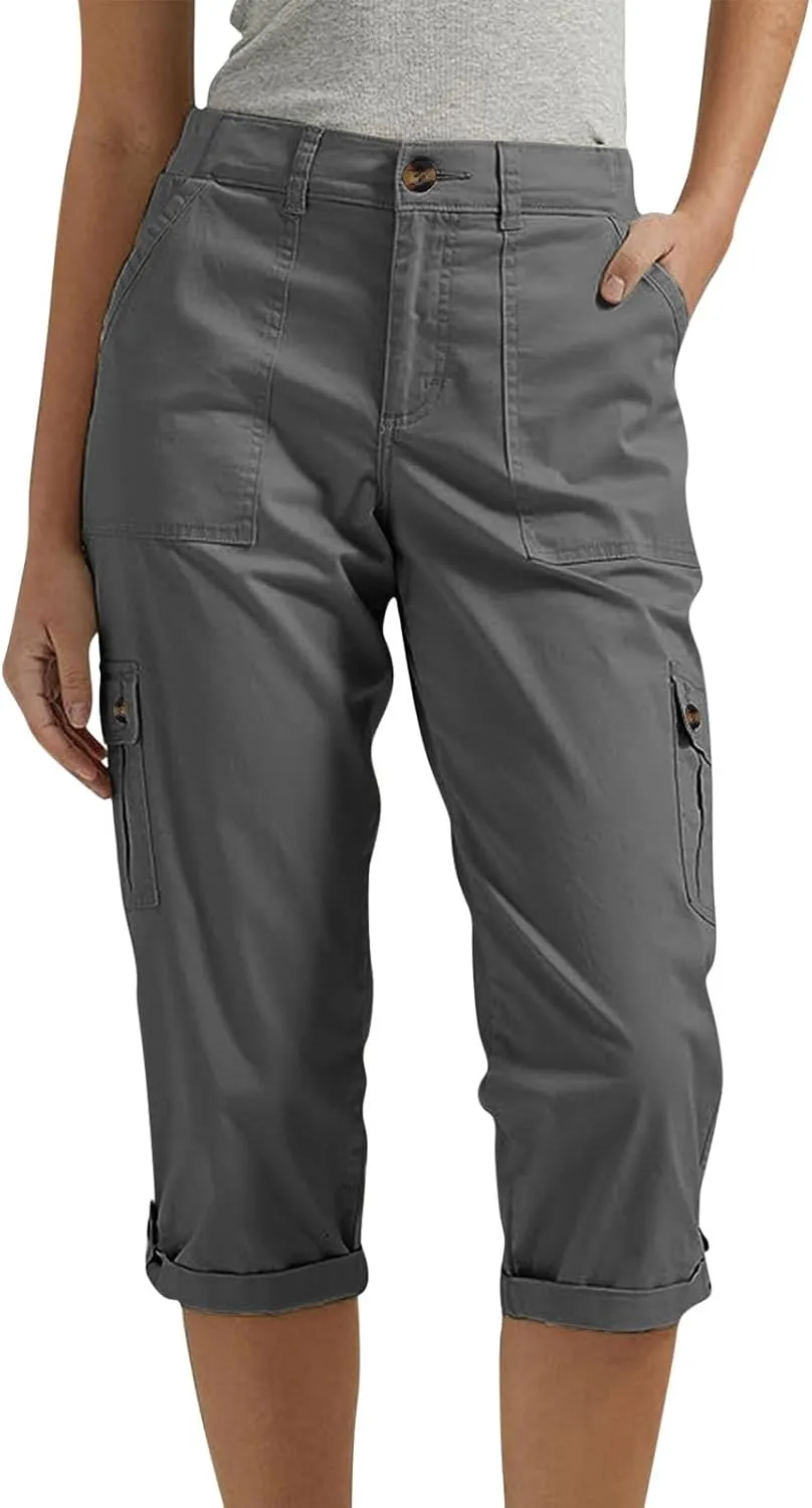 Cargo Capri Pants Women High Waisted Elastic Capris Trousers Cropped Pants with Pockets Casual Work Clothes