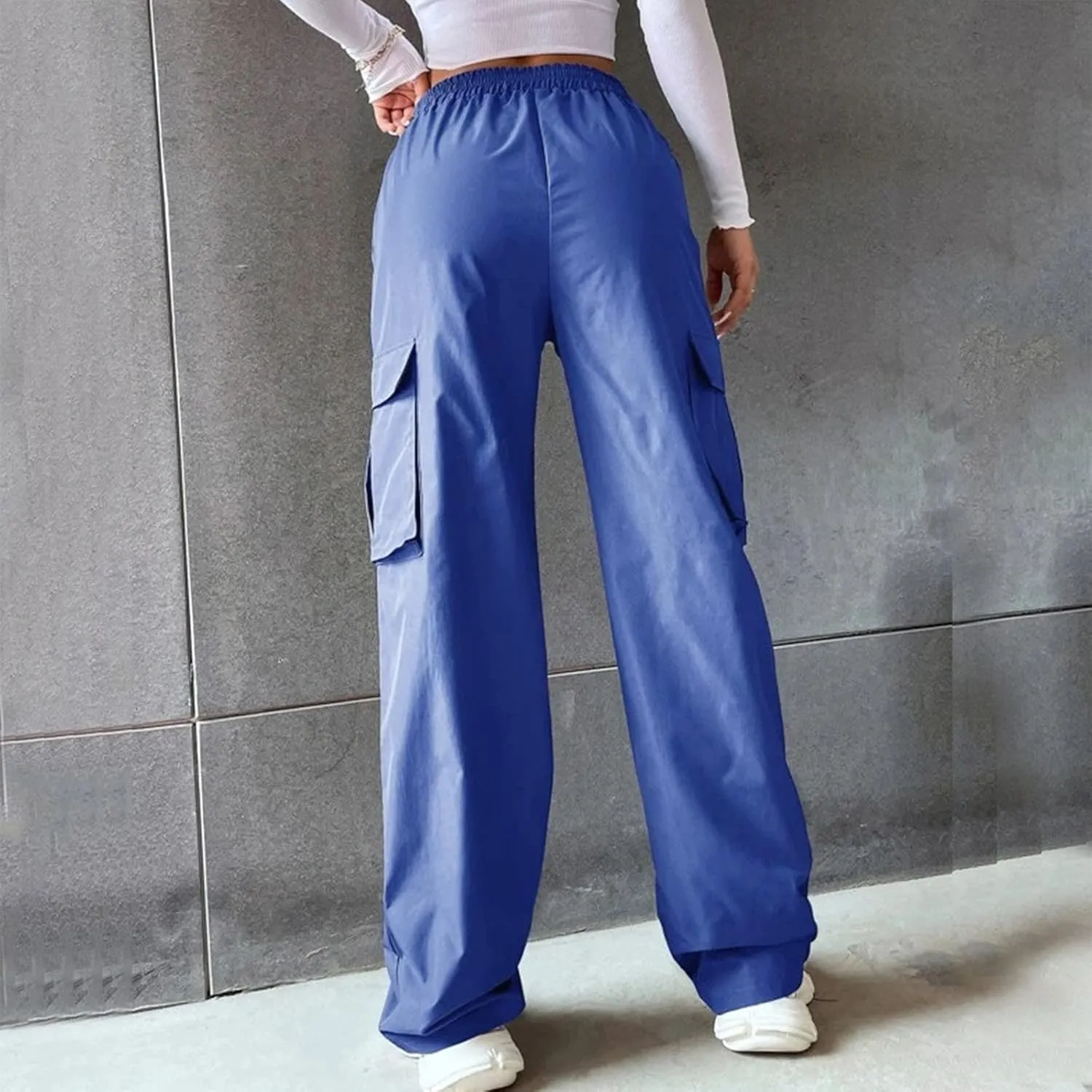 Cargo Pants for Women Elastic High Waist Casual Hiking Pants Wide Leg Baggy Stretchy Y2K Work Trousers with Pockets
