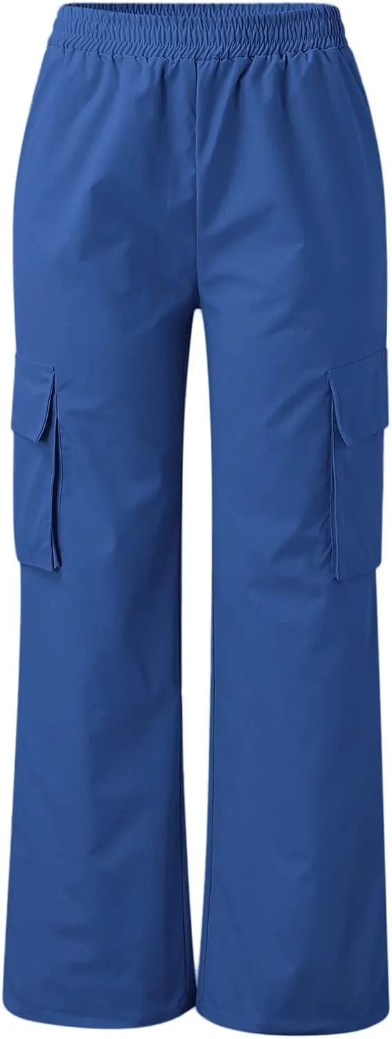 Cargo Pants for Women Elastic High Waist Casual Hiking Pants Wide Leg Baggy Stretchy Y2K Work Trousers with Pockets