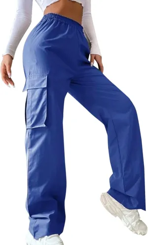 Cargo Pants for Women Elastic High Waist Casual Hiking Pants Wide Leg Baggy Stretchy Y2K Work Trousers with Pockets