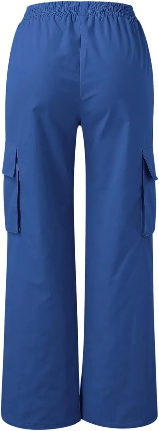 Cargo Pants for Women Elastic High Waist Casual Hiking Pants Wide Leg Baggy Stretchy Y2K Work Trousers with Pockets