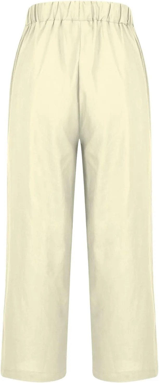 Casual Linen Pants Women Palazzo High Waisted Linen Pants 2025 Summer Vacation Comfy Trousers Loose Wide Leg Slacks