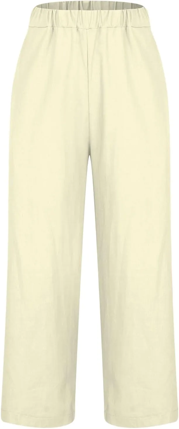 Casual Linen Pants Women Palazzo High Waisted Linen Pants 2025 Summer Vacation Comfy Trousers Loose Wide Leg Slacks