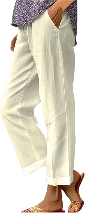 Casual Linen Pants Women Palazzo High Waisted Linen Pants 2025 Summer Vacation Comfy Trousers Loose Wide Leg Slacks