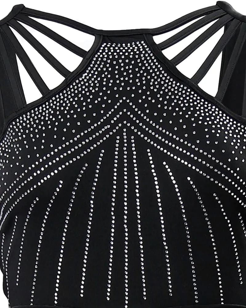CHICME Women Multi Strap Sleeveless Jumpsuit Sparkle Rhinestone Rompers Dressy Jumpsuits for Women Evening Party