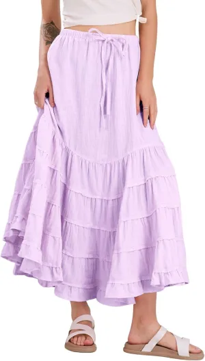chouyatou Women's Boho Ruffle Swing Mermaid Maxi Skirt High Elastic Waist Tiered Beach Party Long Skirt
