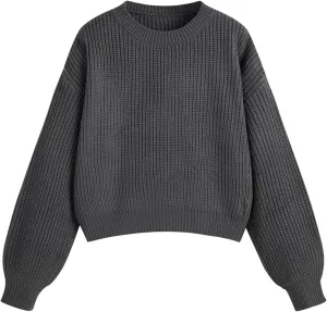 CIDER Womens Cropped Striped Sweater Long Sleeve Crew Neck Trendy Pullover Tops