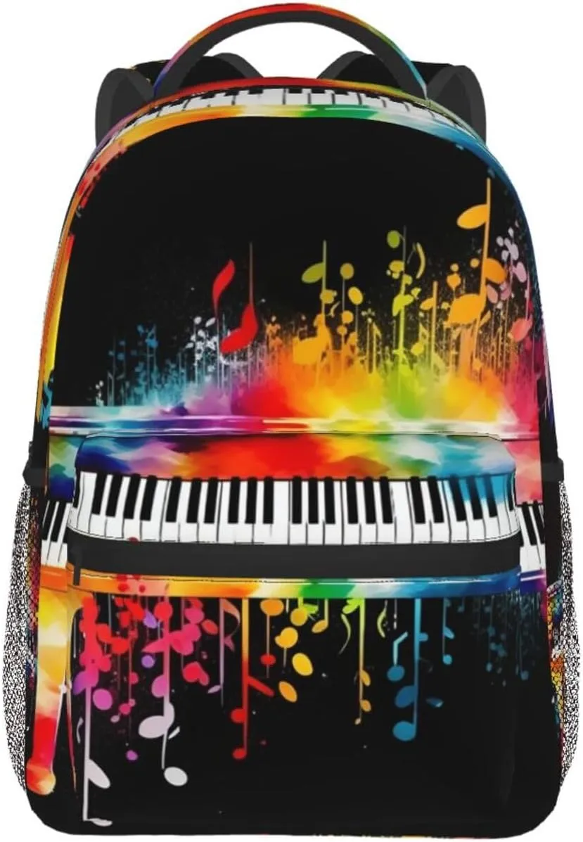 Colorful Piano Keyboard Music Note Backpack Lightweight Laptop Backpack Travel Rucksack for Men Women Canvas Daypack