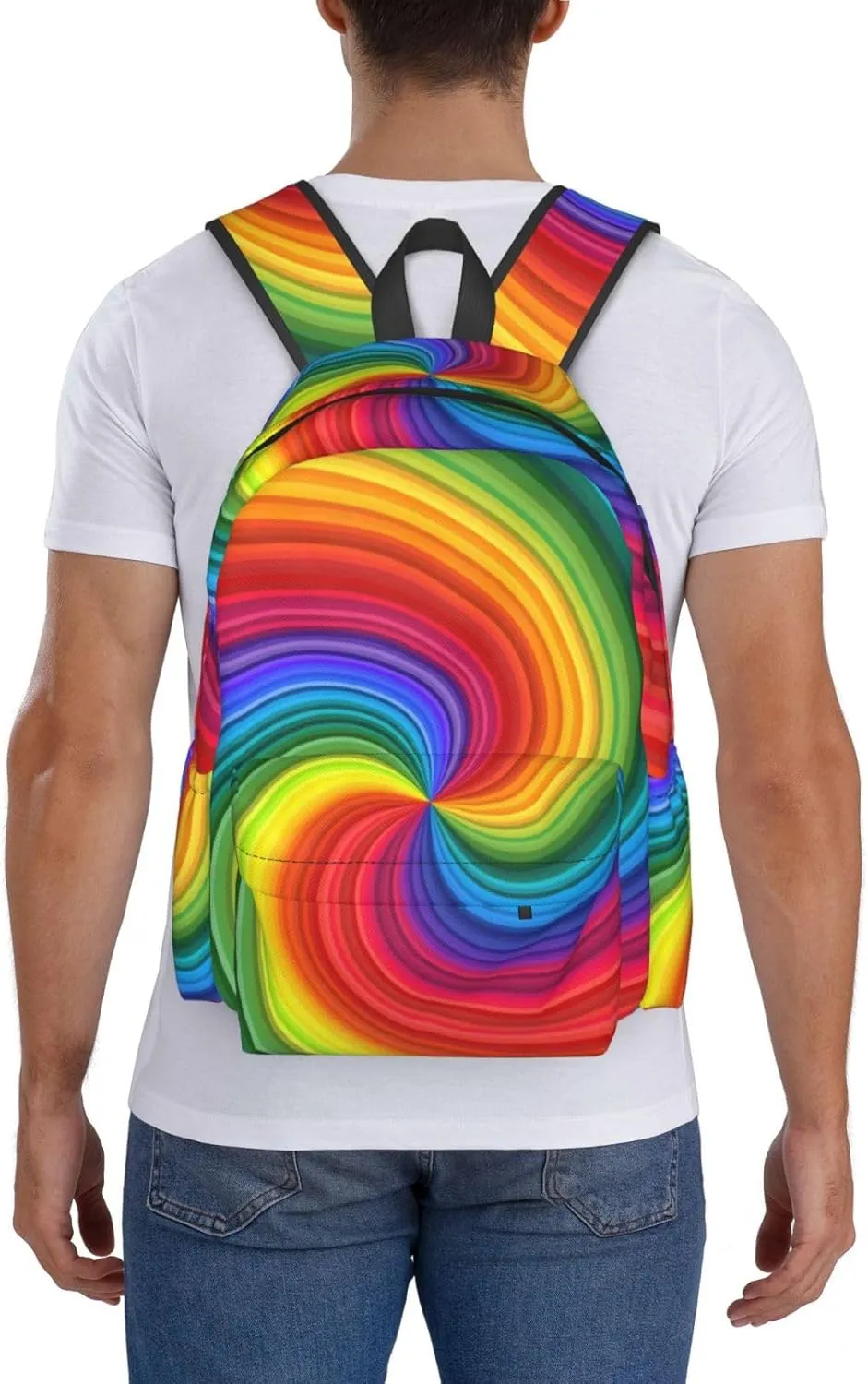 Colorful Rainbow Swirl Backpack Casual Laptop Backpack Large Capacity Double Shoulder Bag Travel Daypack For Women Men