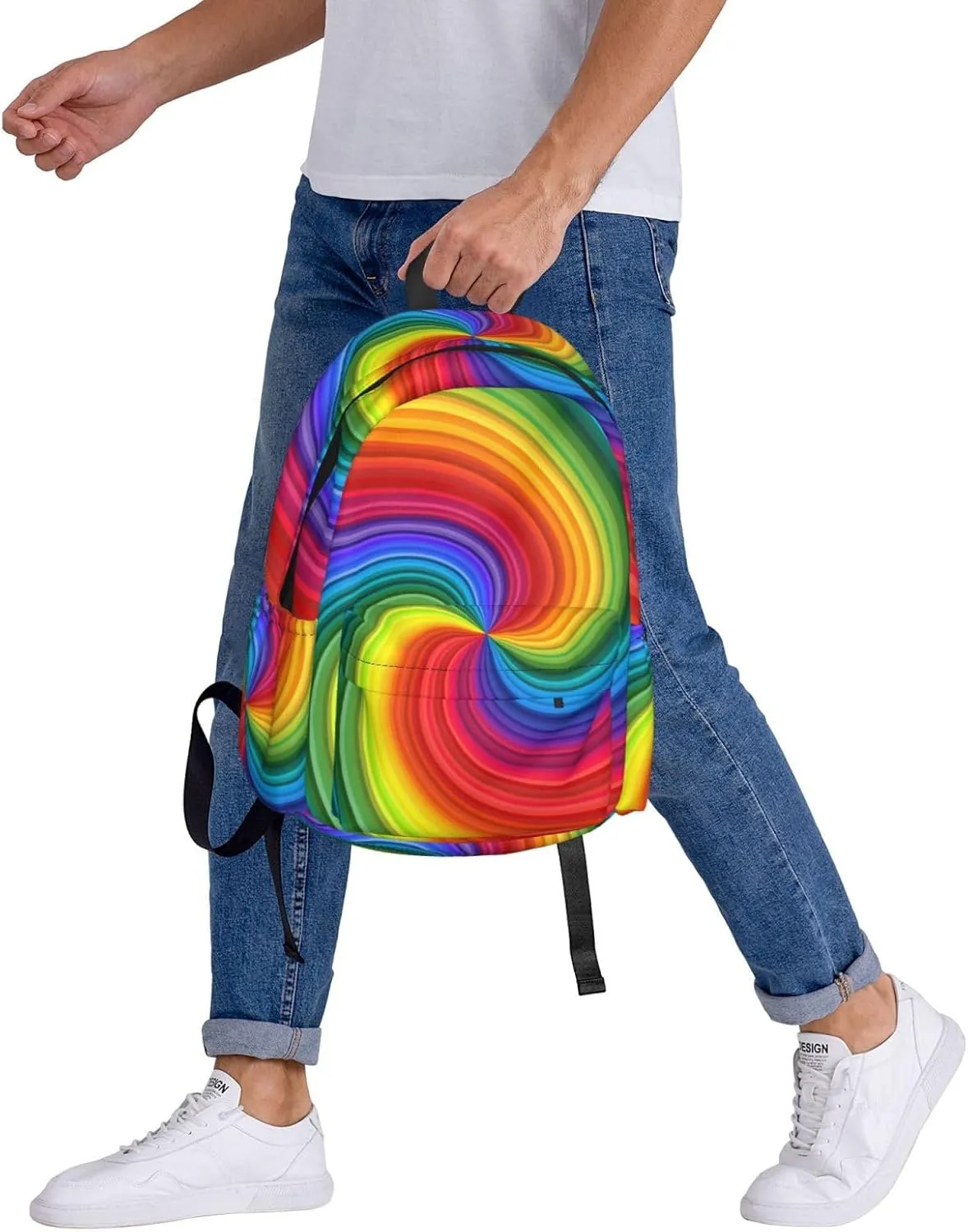 Colorful Rainbow Swirl Backpack Casual Laptop Backpack Large Capacity Double Shoulder Bag Travel Daypack For Women Men