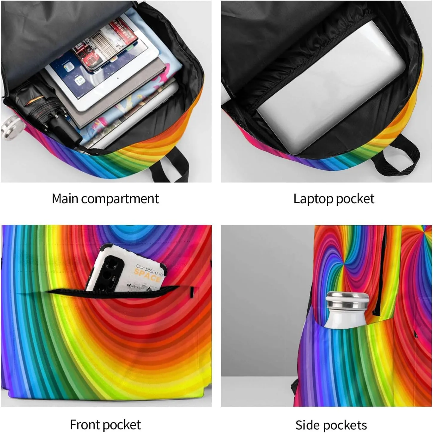 Colorful Rainbow Swirl Backpack Casual Laptop Backpack Large Capacity Double Shoulder Bag Travel Daypack For Women Men