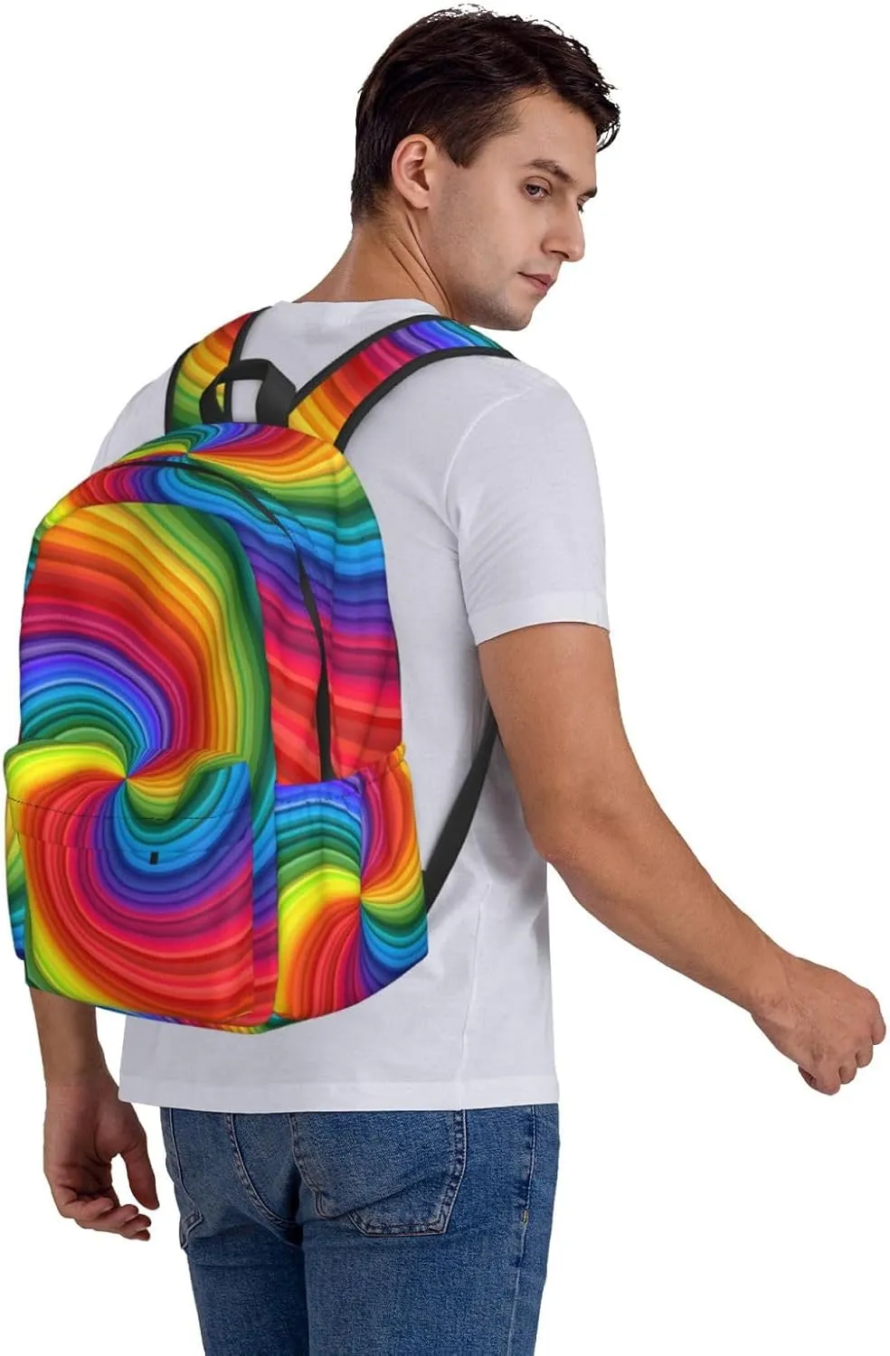 Colorful Rainbow Swirl Backpack Casual Laptop Backpack Large Capacity Double Shoulder Bag Travel Daypack For Women Men