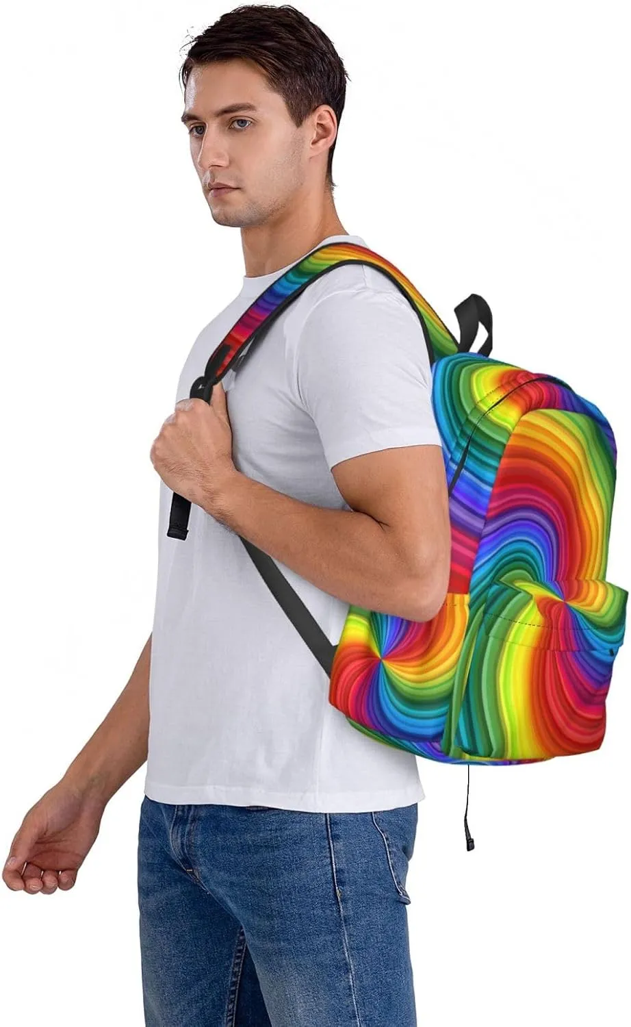 Colorful Rainbow Swirl Backpack Casual Laptop Backpack Large Capacity Double Shoulder Bag Travel Daypack For Women Men
