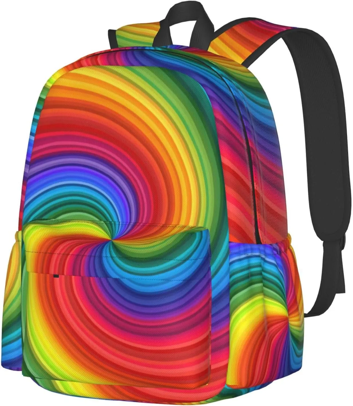 Colorful Rainbow Swirl Backpack Casual Laptop Backpack Large Capacity Double Shoulder Bag Travel Daypack For Women Men