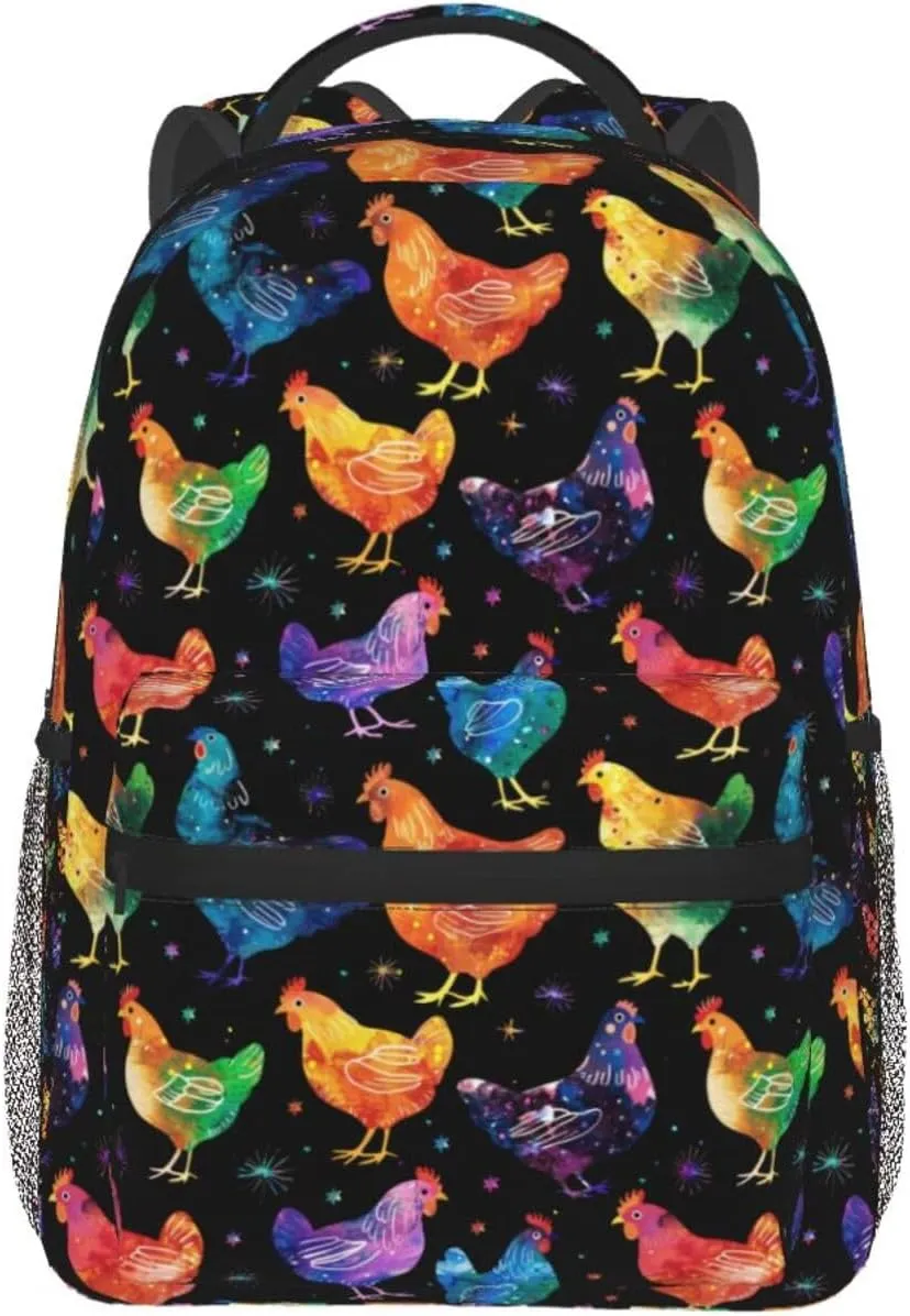 Colorful Rooster Chickens Backpack Lightweight Laptop Backpack Casual Daypack Travel Double Shoulder Bag For Women Men