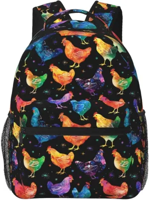 Colorful Rooster Chickens Backpack Lightweight Laptop Backpack Casual Daypack Travel Double Shoulder Bag For Women Men