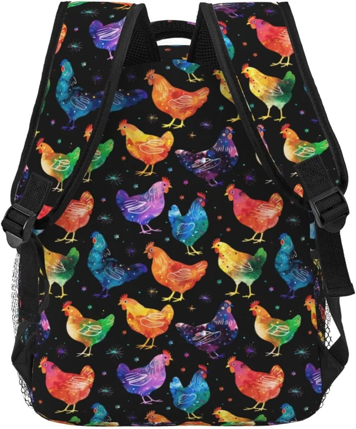 Colorful Rooster Chickens Backpack Lightweight Laptop Backpack Casual Daypack Travel Double Shoulder Bag For Women Men