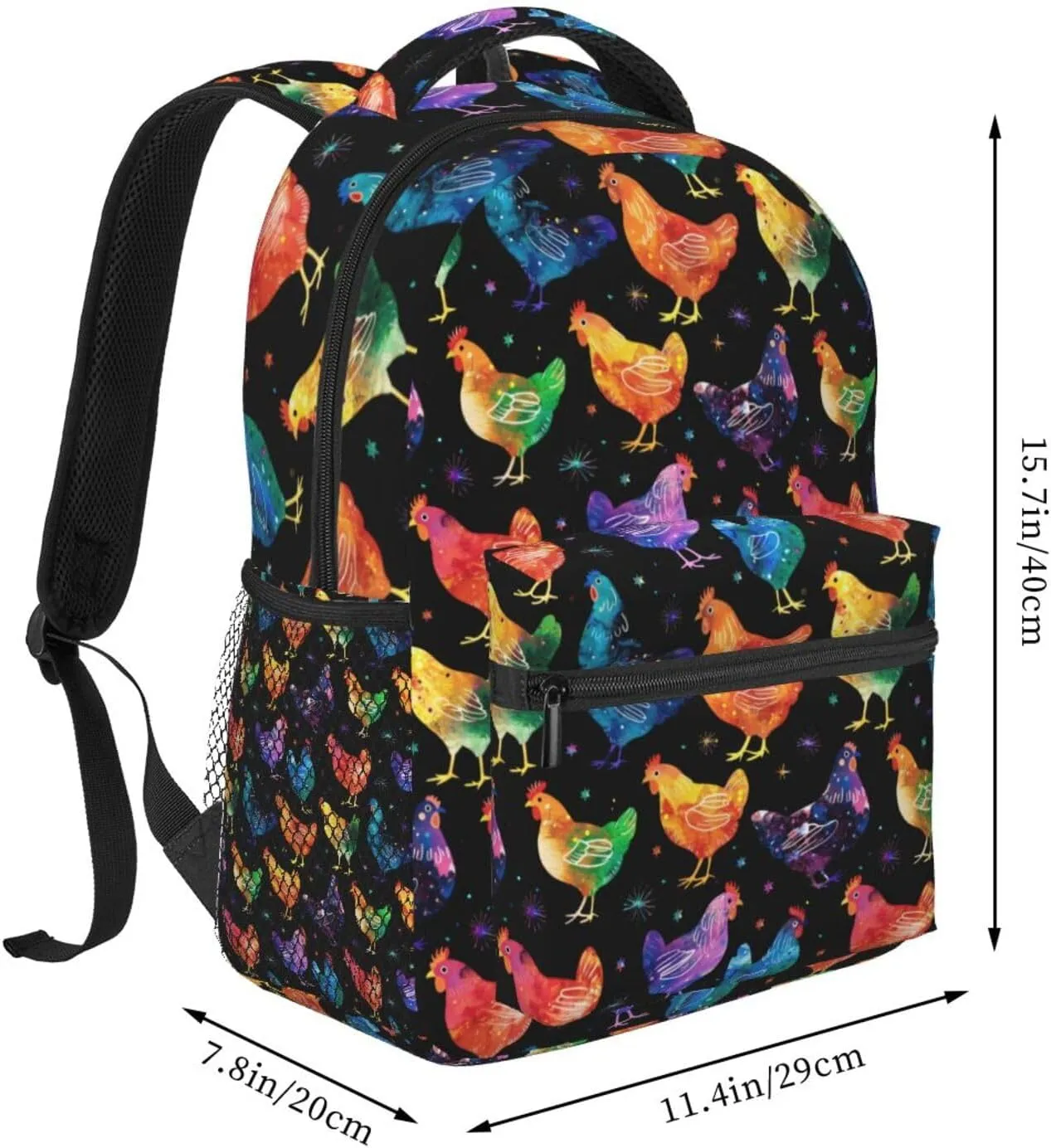 Colorful Rooster Chickens Backpack Lightweight Laptop Backpack Casual Daypack Travel Double Shoulder Bag For Women Men