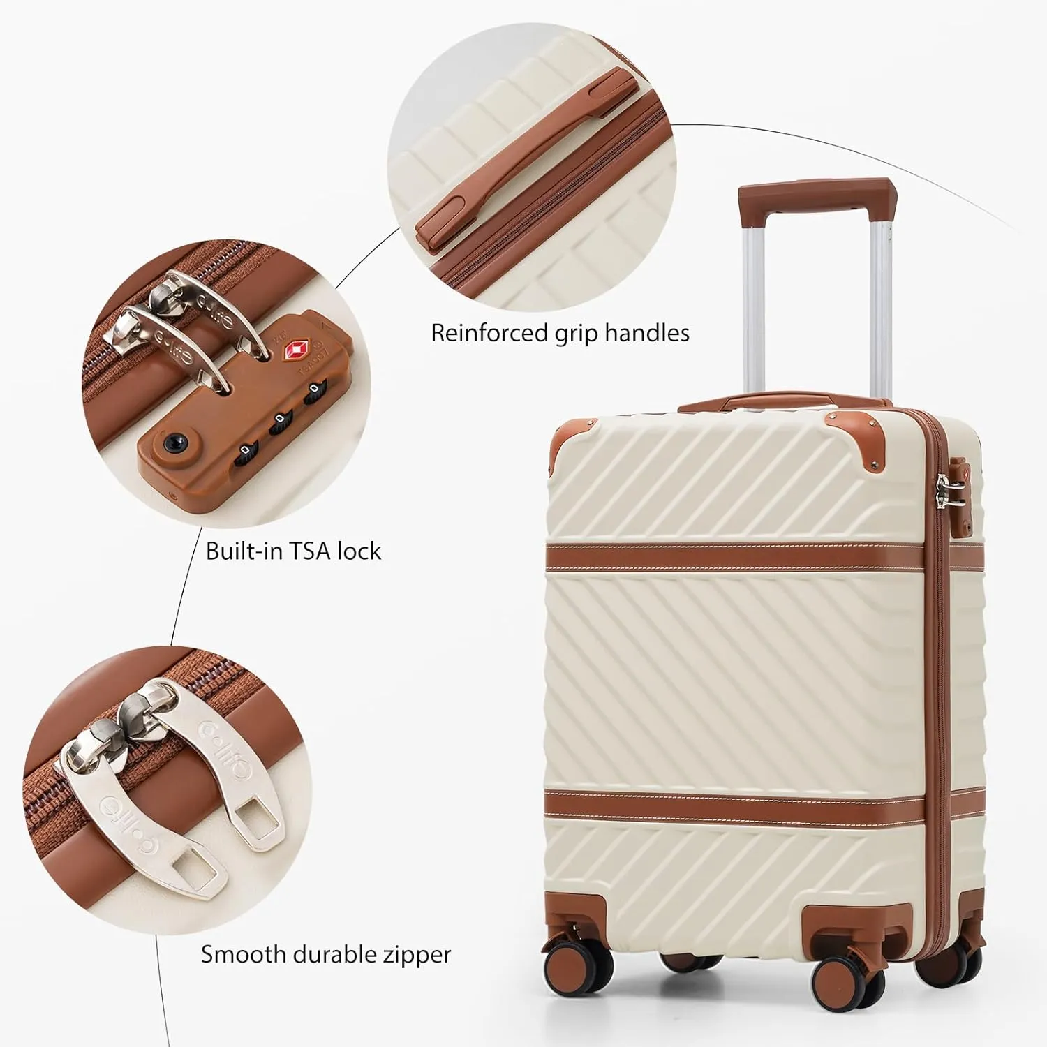 Coolife Luggage Set Suitcase Carry On Luggage PC Hardshell Luggage TSA Lock Spinner Wheels Telescopic Handle