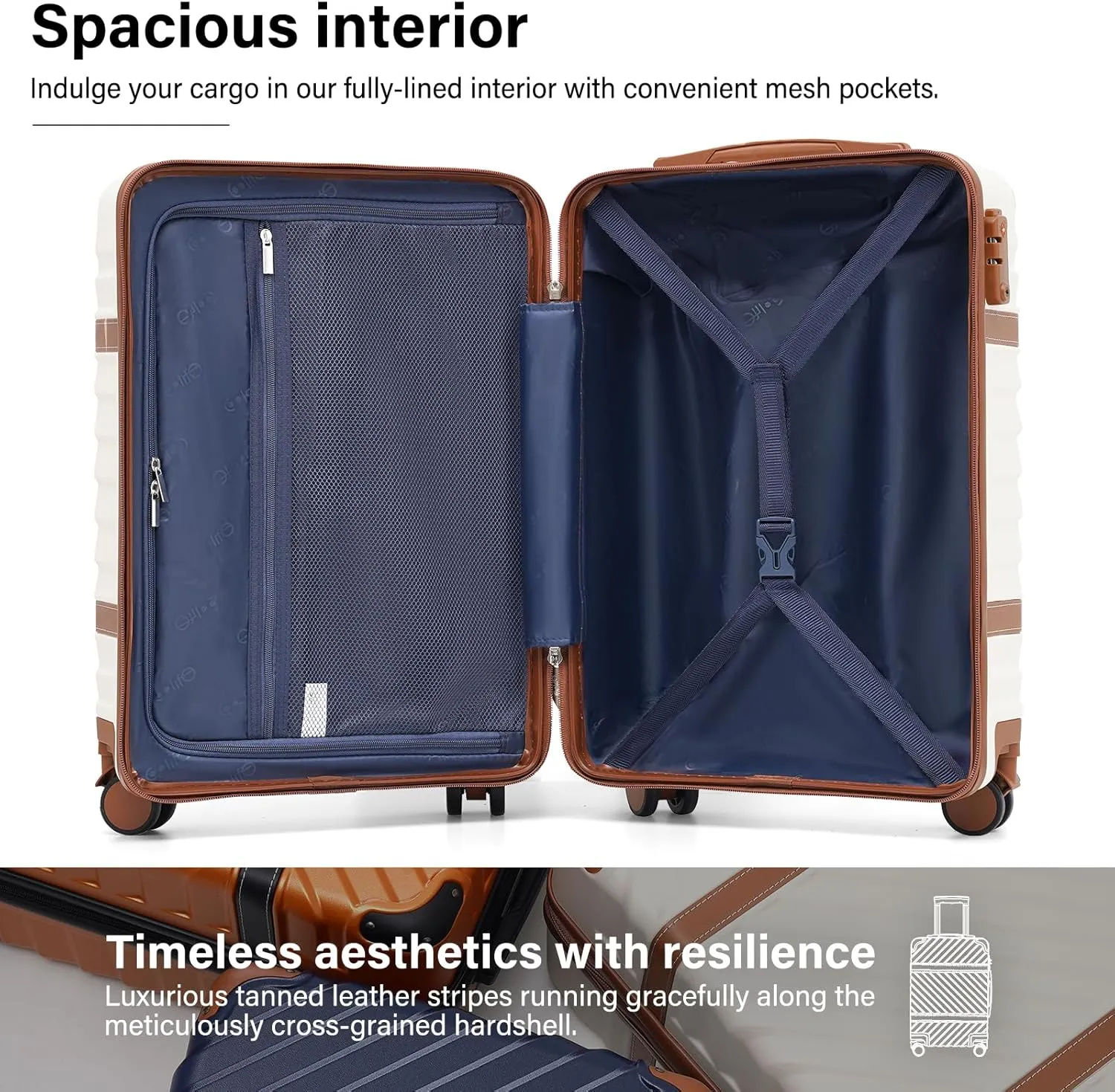 Coolife Luggage Set Suitcase Carry On Luggage PC Hardshell Luggage TSA Lock Spinner Wheels Telescopic Handle