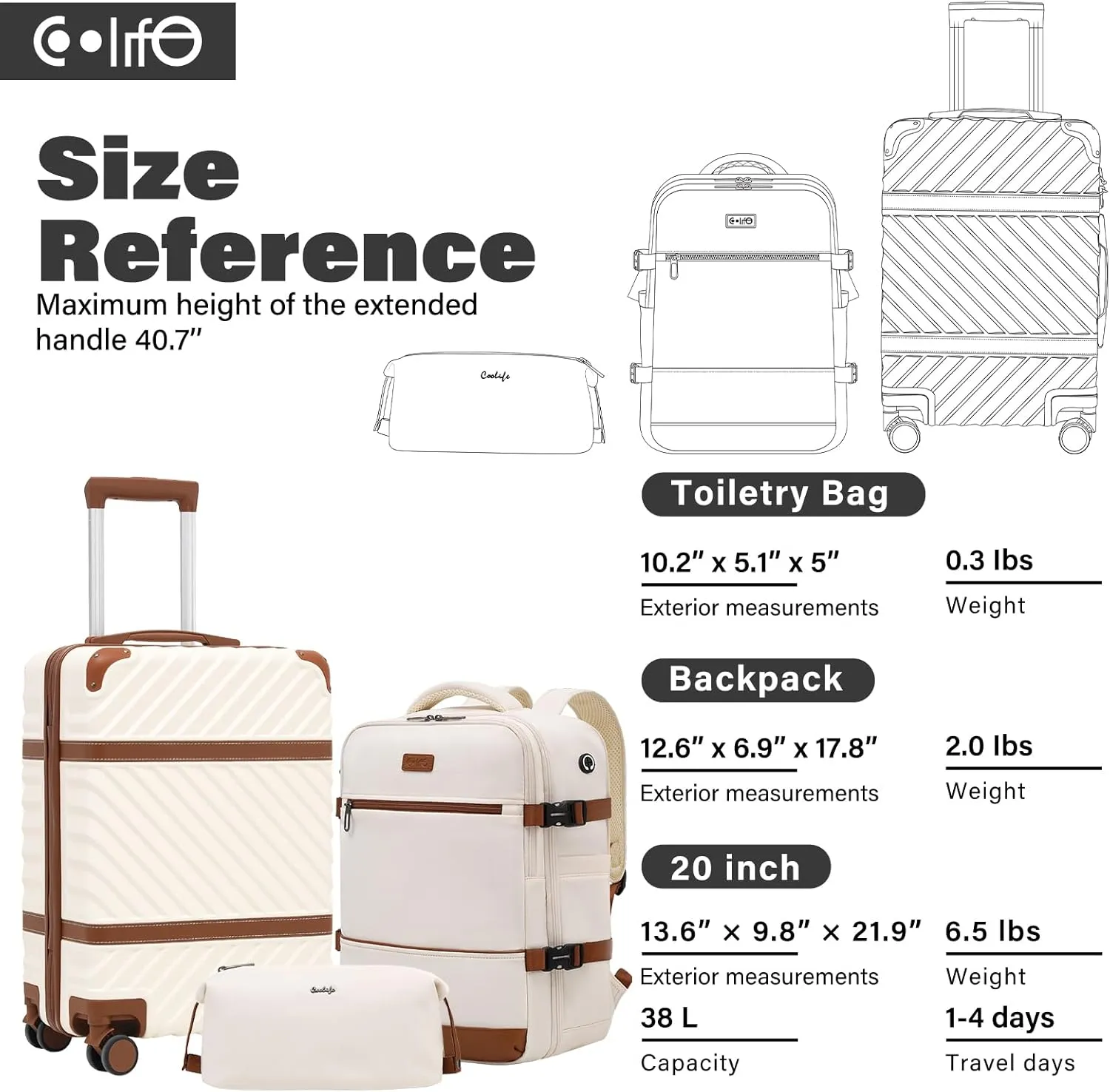 Coolife Luggage Set Suitcase Carry On Luggage PC Hardshell Luggage TSA Lock Spinner Wheels Telescopic Handle