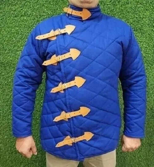 cotton padded gambeson Full sleeve blue color cotton padded jacket Cotton padded aketon coat Blue color new (XL, BLUE)