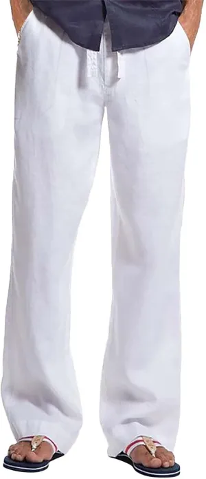 CRNTCEM Men's Straight Leg Linen Pants Breathable Outdoor Travel Beach Yoga Pants Going Out Casual Athletic Workout Sweatpant