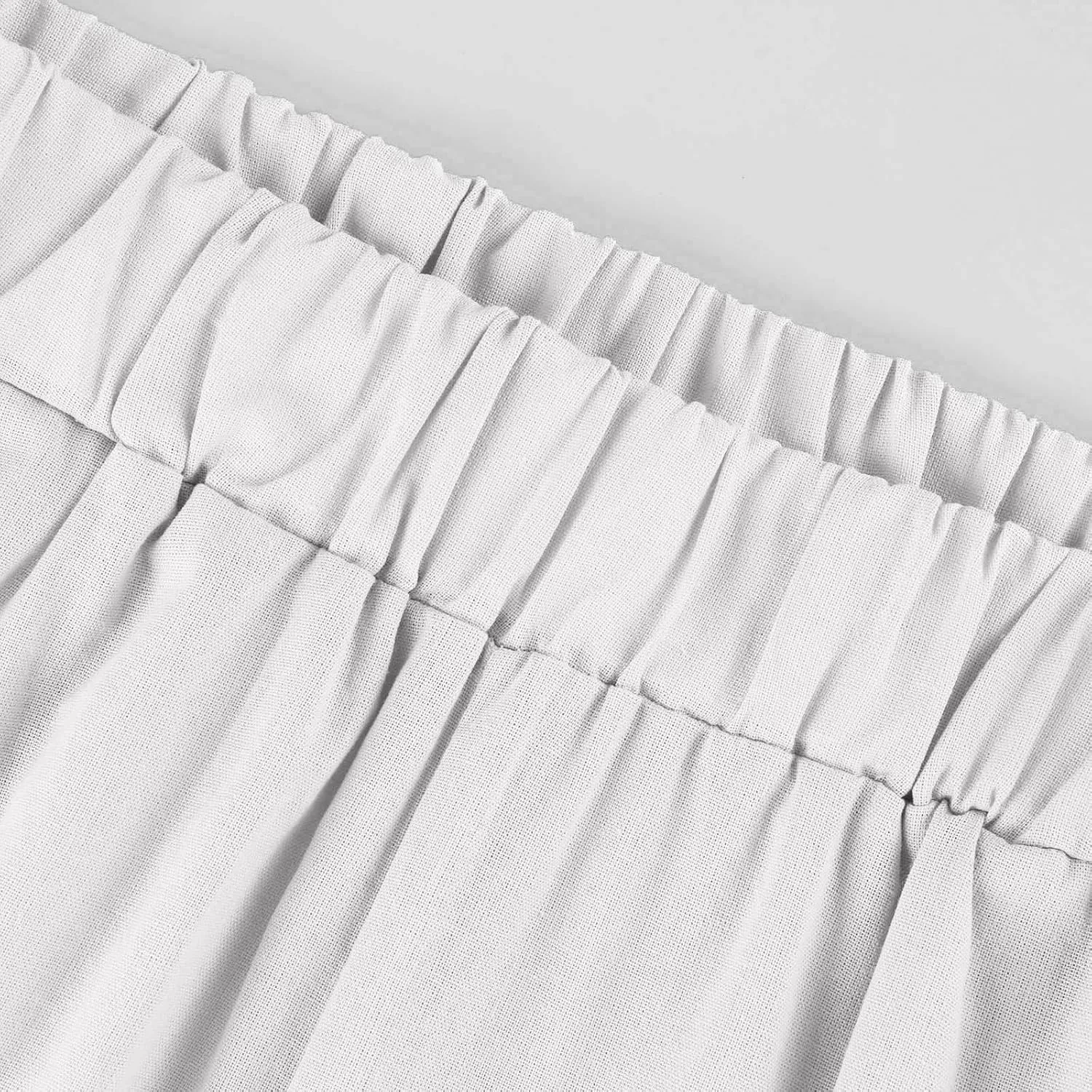 Cropped Linen Pants Women Summer Elastic Waist Straight Leg Plus Size Crop Pants Casual Beach Trousers with Pockets