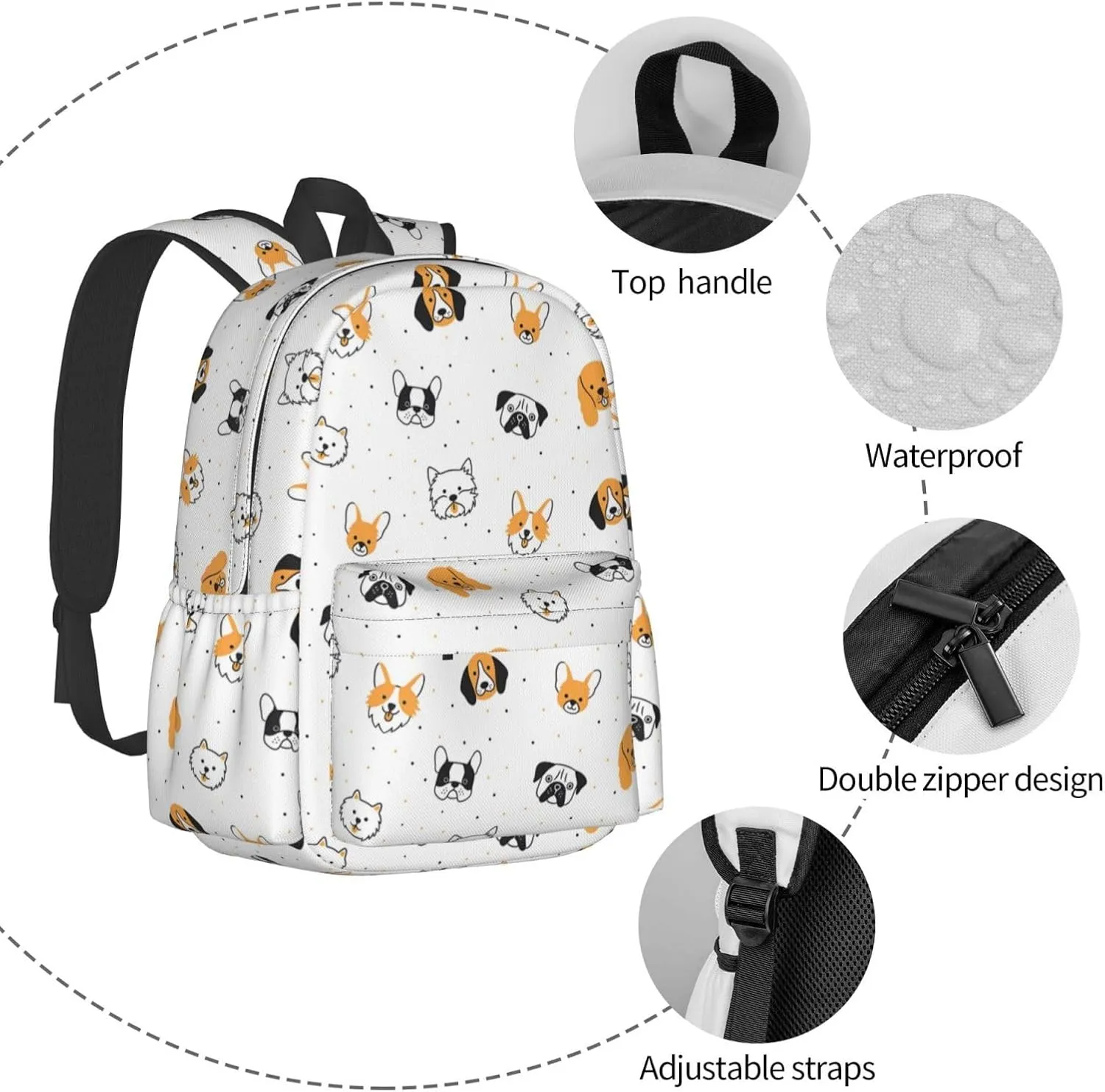 Cute Cartoon Dog Large Capacity Backpack Casual Double Shoulder Bag Laptop Backpack Travel Daypack For Women Men