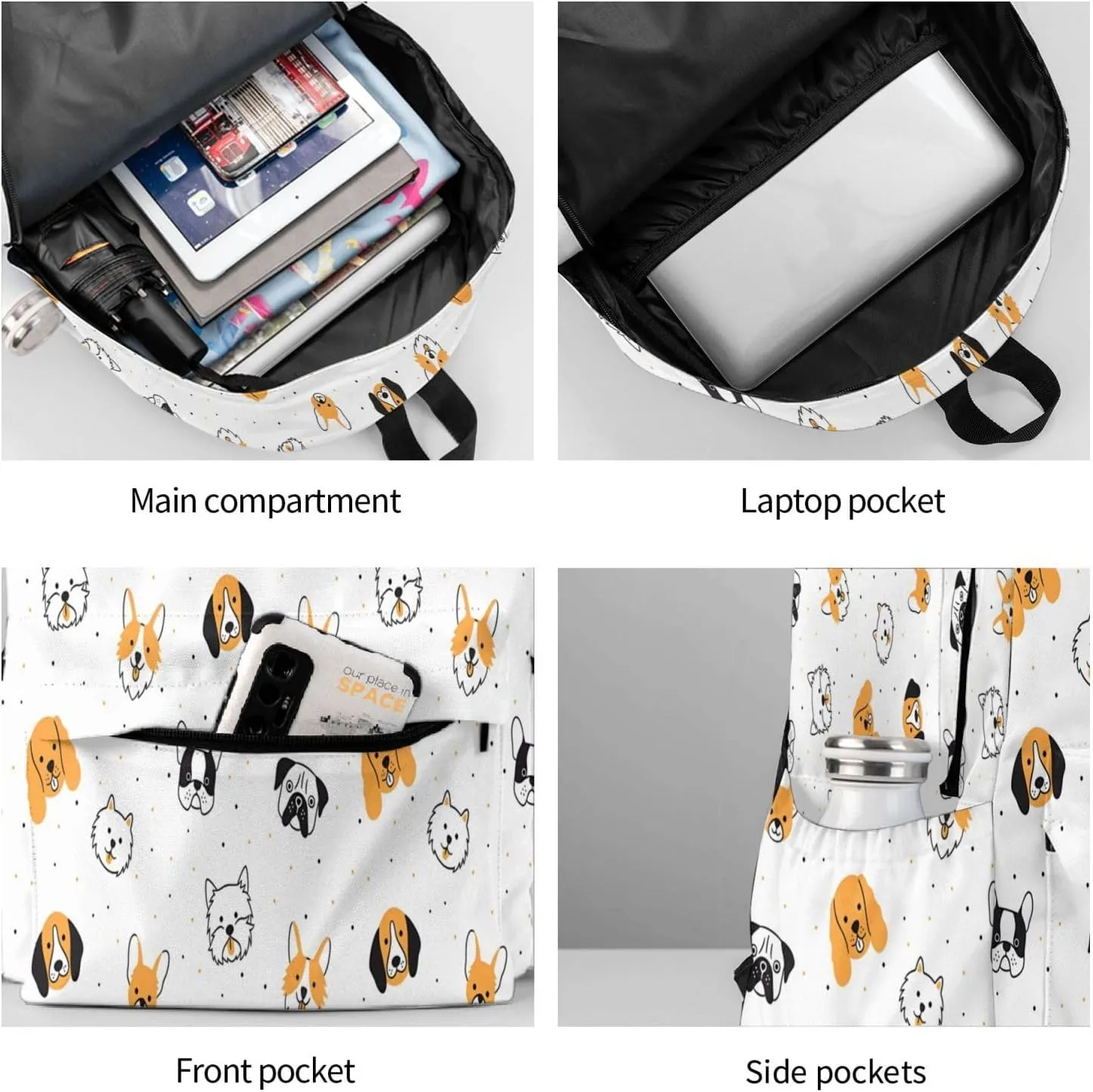 Cute Cartoon Dog Large Capacity Backpack Casual Double Shoulder Bag Laptop Backpack Travel Daypack For Women Men