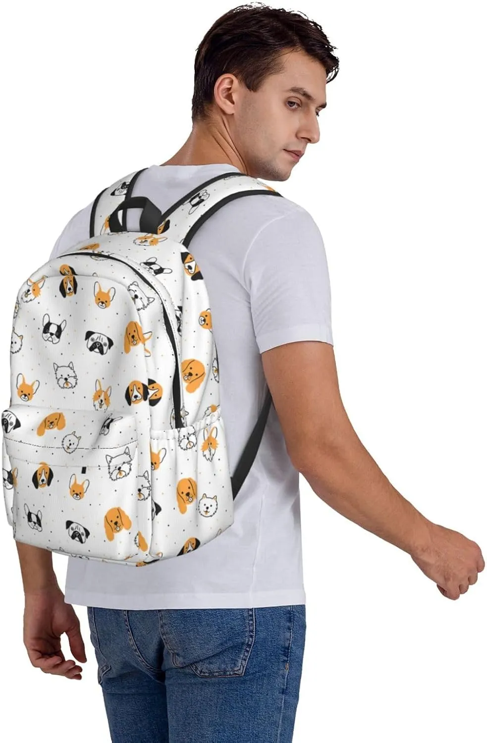 Cute Cartoon Dog Large Capacity Backpack Casual Double Shoulder Bag Laptop Backpack Travel Daypack For Women Men