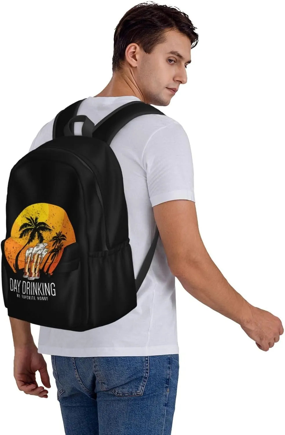 Day Drinkings My Favorite Hobby Sunset Palm Trees Backpack Casual Laptop Backpack Large Capacity Double Shoulder Bag Travel Daypack For Women Men