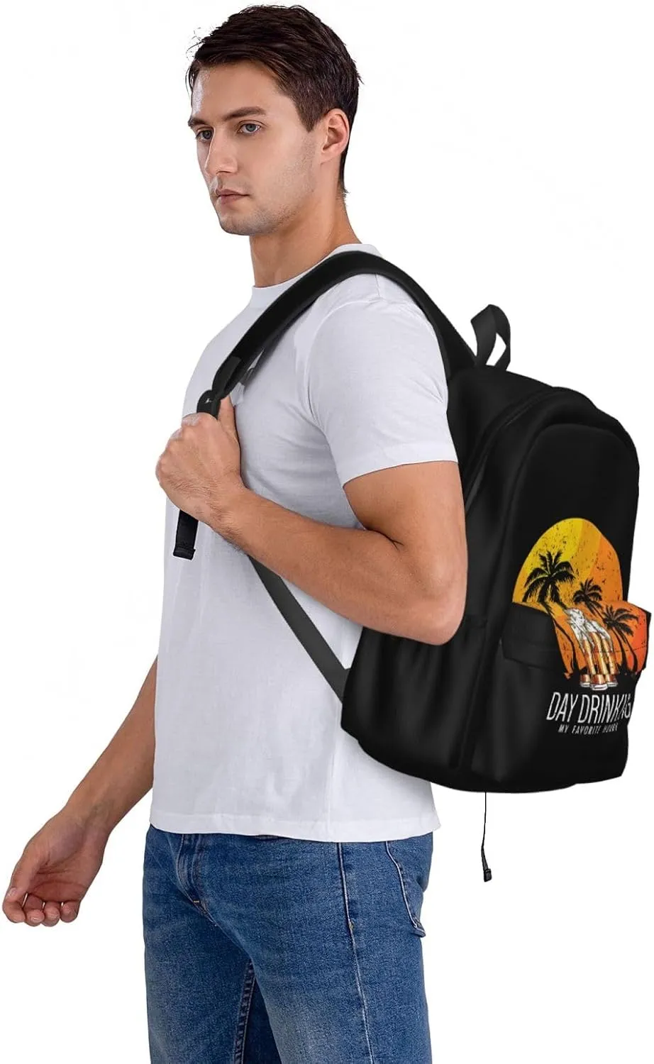Day Drinkings My Favorite Hobby Sunset Palm Trees Backpack Casual Laptop Backpack Large Capacity Double Shoulder Bag Travel Daypack For Women Men